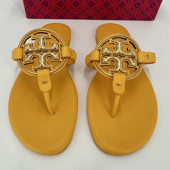 Tory Burch $248 Metal Miller Sandals Peachy Gold Flats 6.5 - Picture 4 of 12